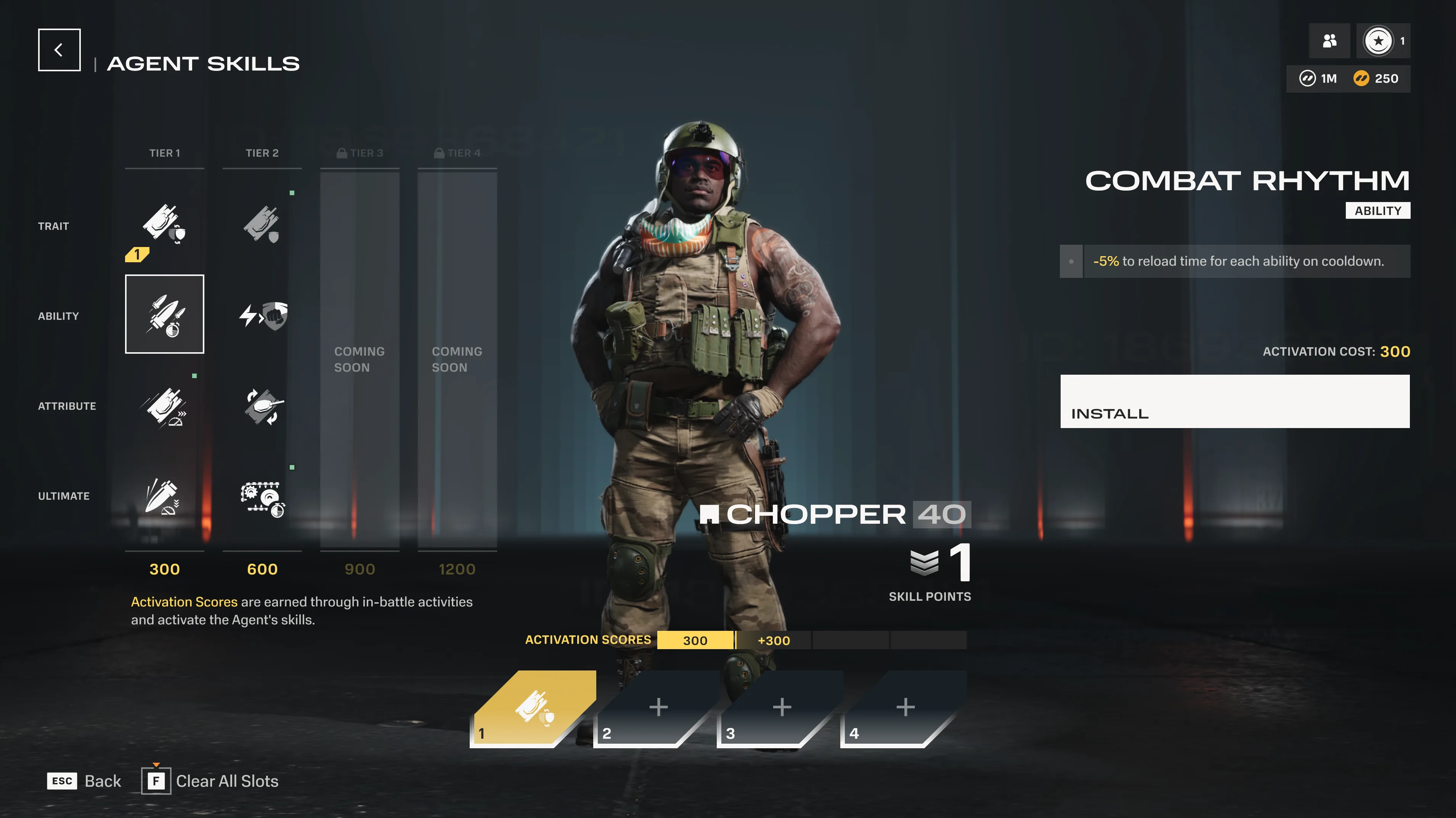 Agent Skill interface in the hangar: installing and equipping Agent Skills before a match.