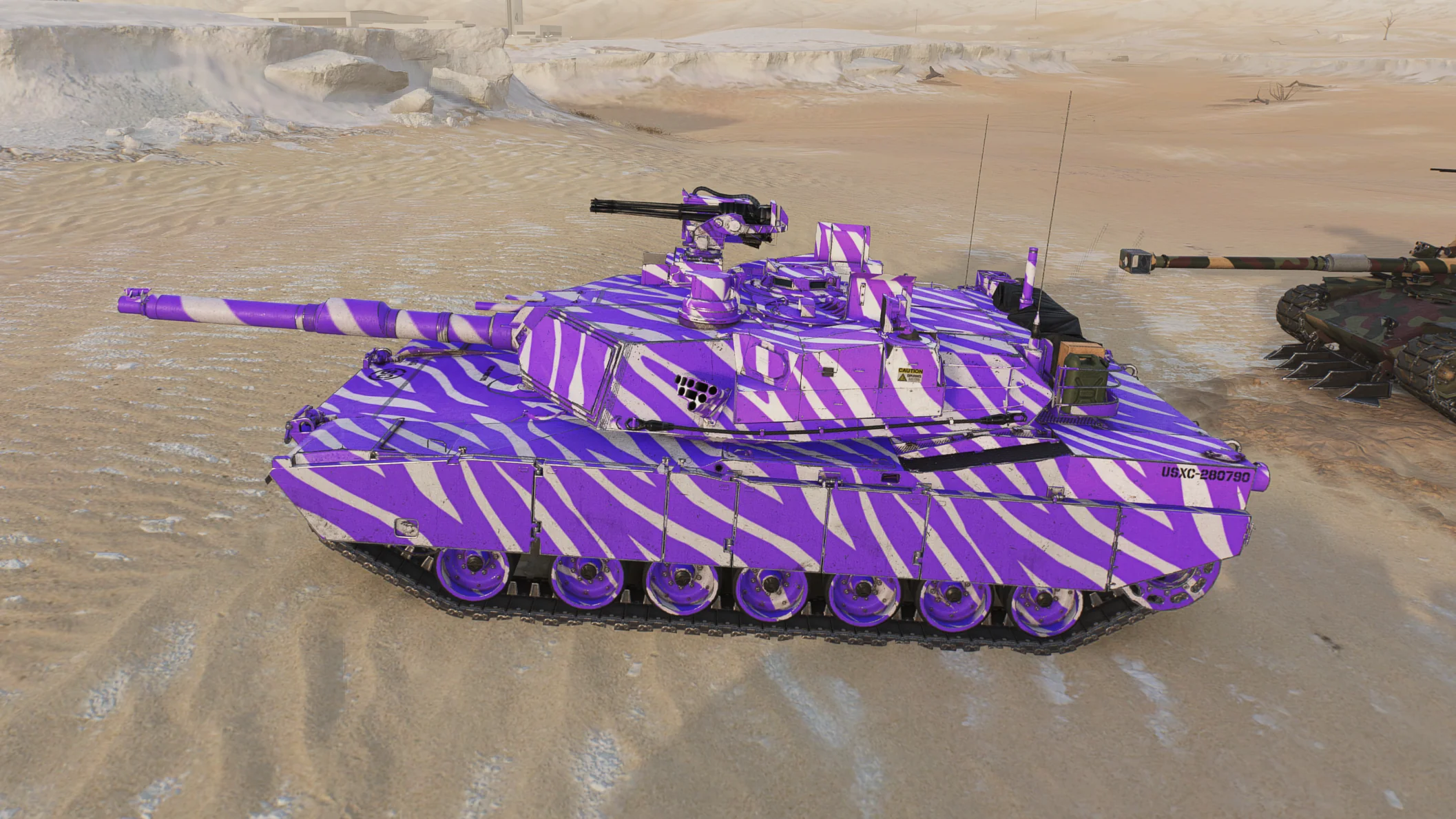 The M1E1 tank shown in its Broadcast Camo, the Week 5 Twitch Drop reward.