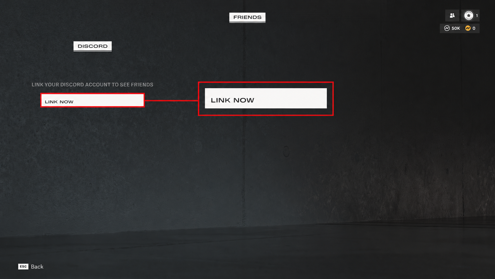 Friends panel showing Discord tab with Link Now button highlighted