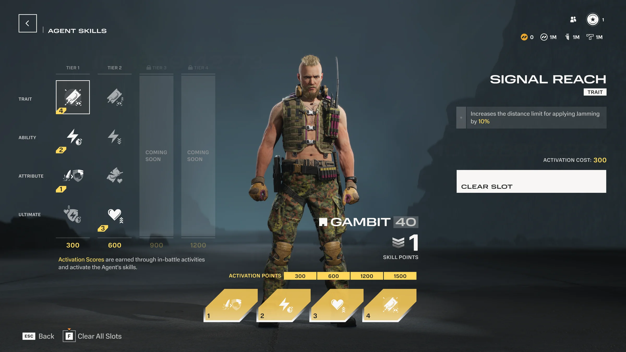 Gambit Agent skills selection screen