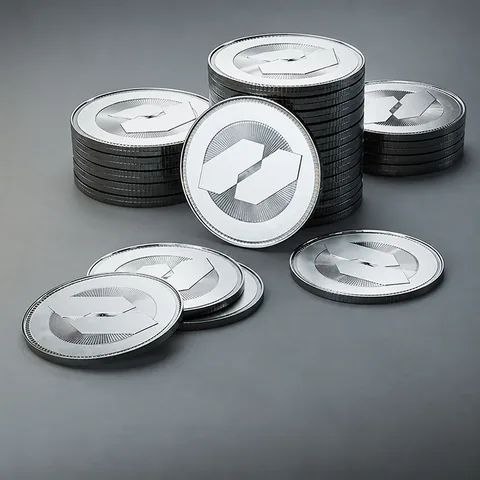 A medium pile of silver Credits coins stacked together